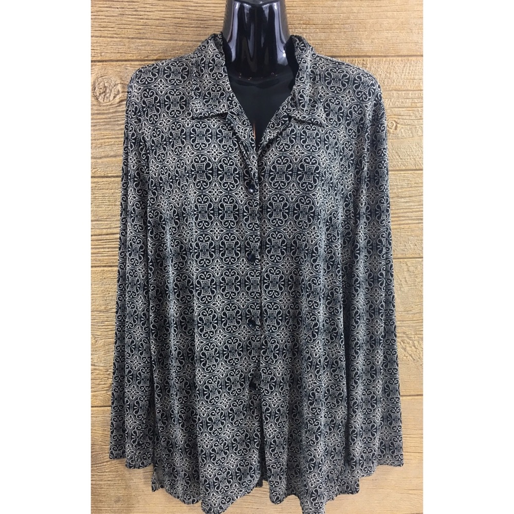 Womens Size 22W Shirt Tan Black Geometric Stretchy